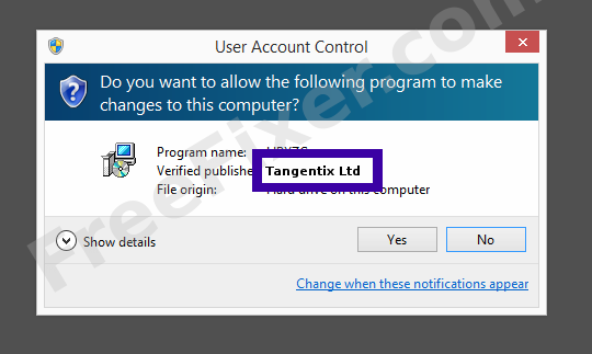 Screenshot where Tangentix Ltd appears as the verified publisher in the UAC dialog